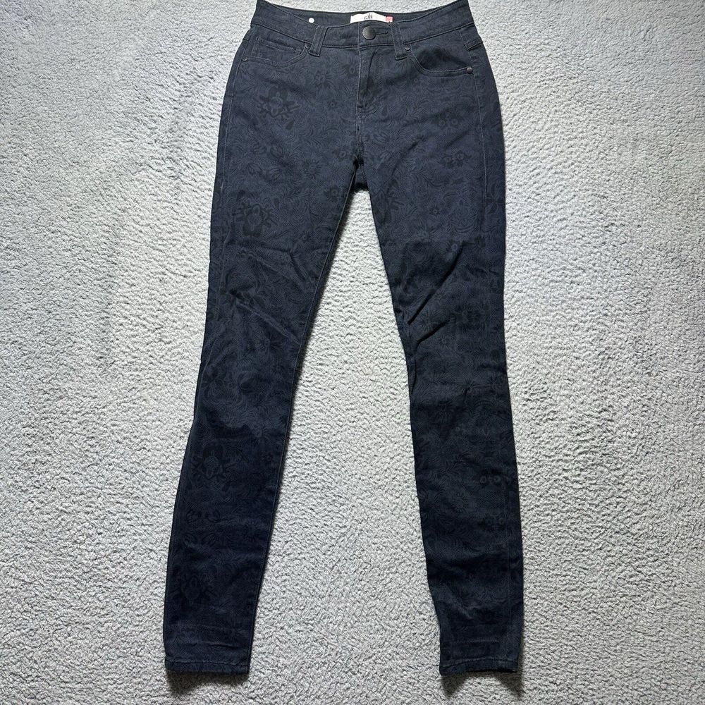 Cabi Jeans Women 3196 Blue‎ Black Lace Pattern Curvy Skinny Stretch Denim Size 2
